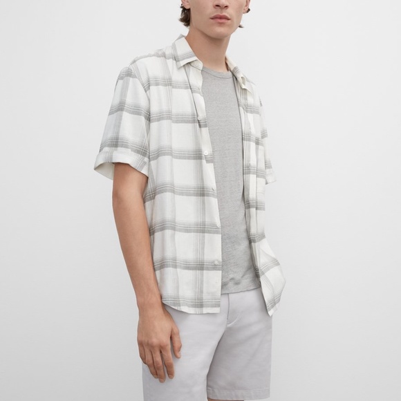 Plaid Linen Blend Roll Sleeve Shirt - New With Tags - NEVER WORN - White - Picture 1 of 5